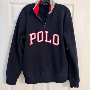 Ralph Lauren Navy Half-Zip Sweatshirt with Red Trim